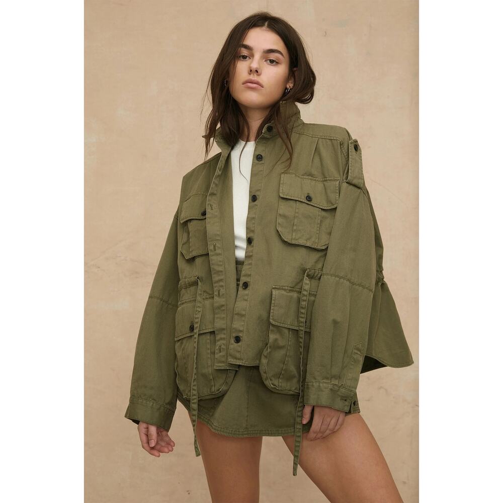 NEW Marissa Webb Dante Wash Canvas Cropped Utility Jacket Green Size: XS - Picture 2 of 9